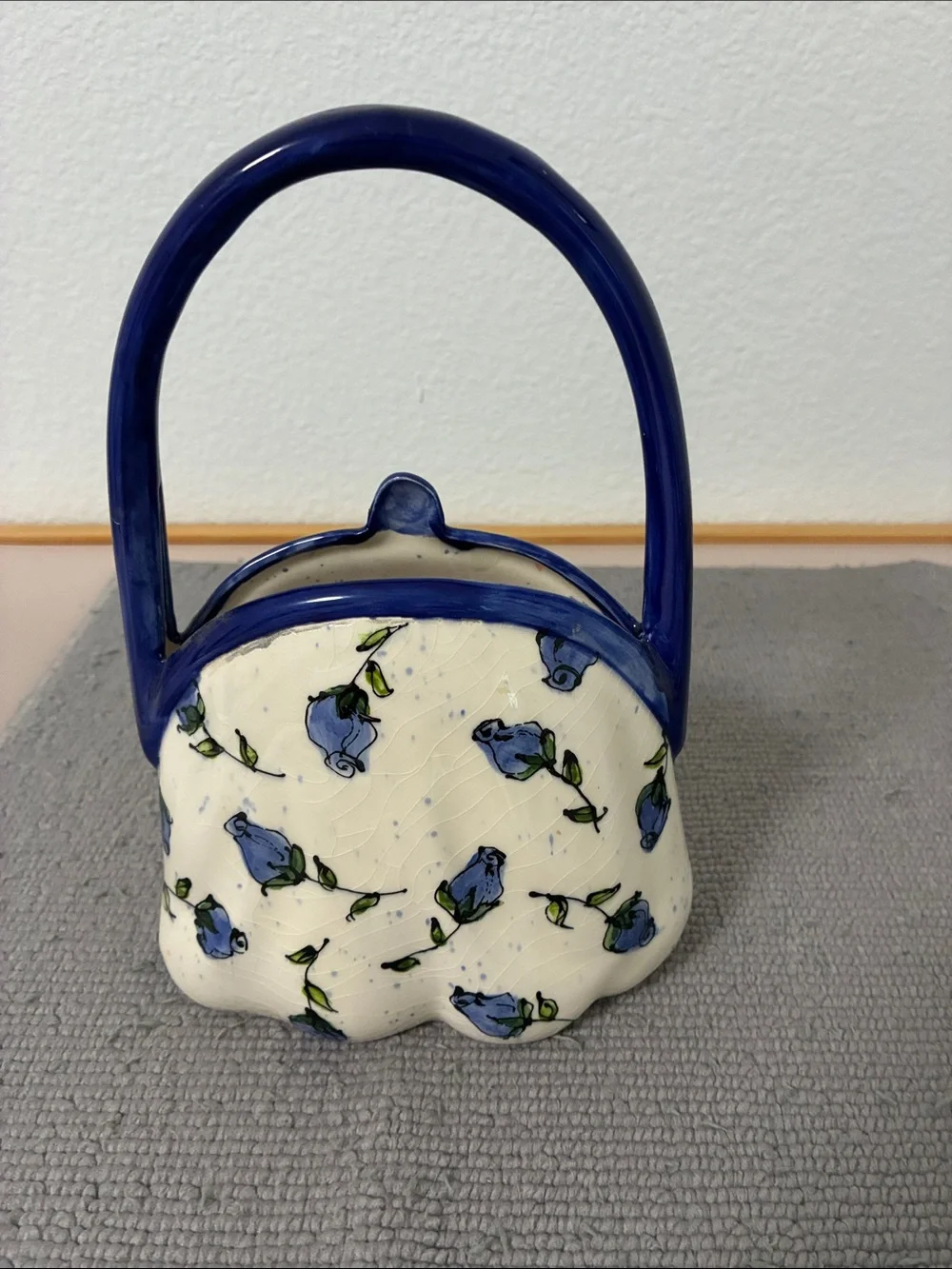 Blue Floral Ceramic Purse Décor - vase